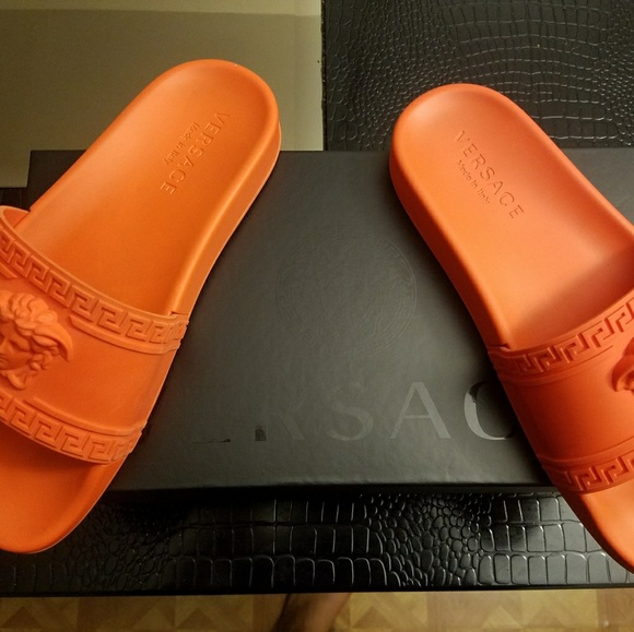 orange versace slides